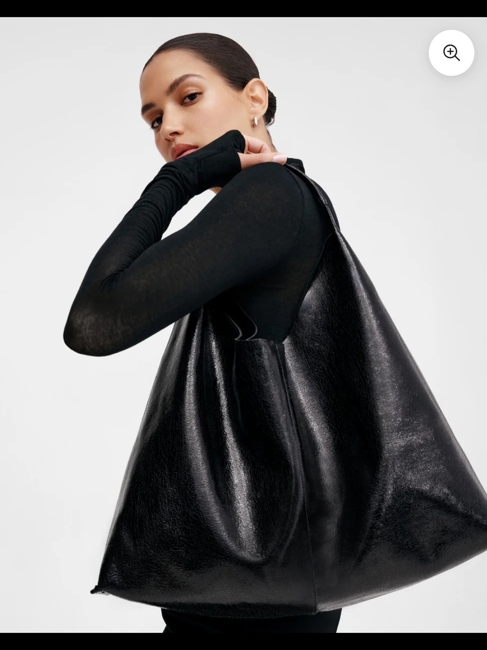 Black Patent Leather Hobo Bag - Classic Everyday Shoulder Bag By MARCELLA LUX - Picture 4 of 4